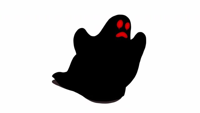 Black running ghost with red sad facial expression. animation video
