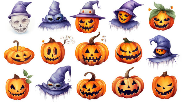 Sticker set of halloween icons on white background