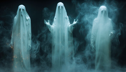 Surreal photo of three ghosts - obrazy, fototapety, plakaty