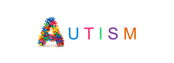 uzzleWorld autism awareness day banner. Letter A made from colorfull jigsaw p