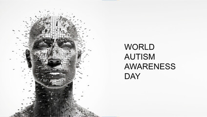 World autism awareness day banner.Metal human head from polygons. The concept of the human psyche, psychology and mental disorders.