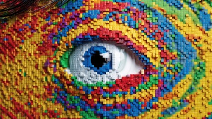The human eye is made up of many colorful little puzzles . The concept of personality development and treatment of autism and other mental disorders - obrazy, fototapety, plakaty
