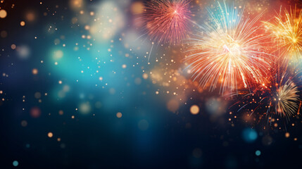 Fototapeta na wymiar fireworks in the sky, abstract background with glitter, christmas eve, 4th of july holiday concept