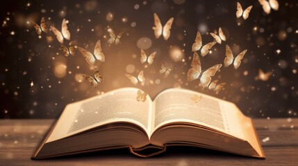 a lot of butterflies jump out of an open book