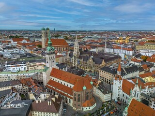 Naklejka premium Aerial view of old town of Munich, Bavaria, Germany. Munich is the capital and most populous city of the Free State of Bavaria.