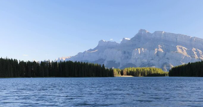 Beautiful view of Two Jake Lake in Banff National Park in Canada