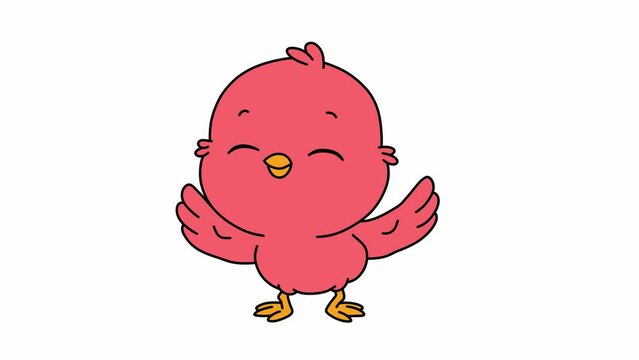 Red bird dancing. cartoon bird enjoying and celebrating. animation video