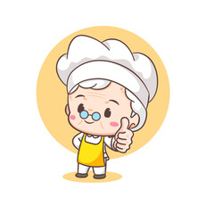 Cute grandmother chef cartoon. Grandma cooking logo vector art. People Food Icon Concept. restaurant and homemade culinary logo