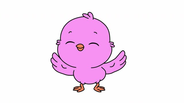 Animation of dancing pink bird. cartoon bird enjoying and celebrating. video with alpha channel
