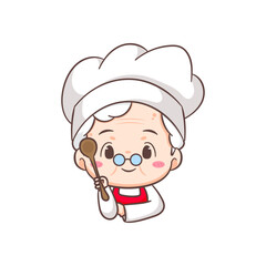 Cute grandmother chef cartoon. Grandma cooking logo vector art. People Food Icon Concept. restaurant and homemade culinary logo