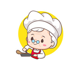 Cute grandmother chef cartoon. Grandma cooking logo vector art. People Food Icon Concept. restaurant and homemade culinary logo