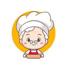 Cute grandmother chef cartoon. Grandma cooking logo vector art. People Food Icon Concept. restaurant and homemade culinary logo