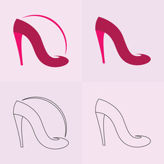High heels shoe vector icon, Women's shoe glyph icon. Symbol, logo illustration.Woman shoes vector icons isolated on pink background.Fashion footwear design.Shoes collection