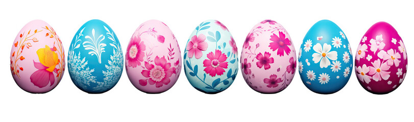 Hand Painted colorful easter eggs on transparent background