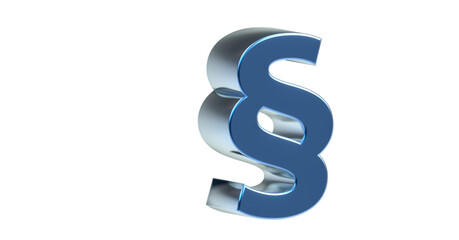 blaues plakatives exklusives Paragraphen Zeichen - 3D Zeichen, Symbol, Recht, Anwalt, Justiz, Gericht, Klage, Kanzlei, Notar, Vormund, Nachbarschaftsstreit, Rechtsschutz, Gerechtigkeit, Justizia