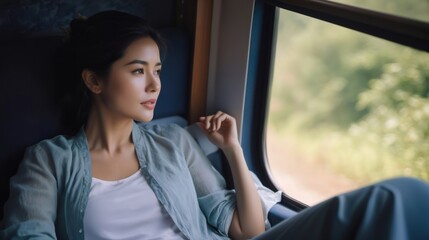 Women traveling by train
