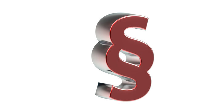 rotes plakatives exklusives Paragraphen Zeichen - 3D Zeichen, Symbol, Recht, Anwalt, Justiz, Gericht, Klage, Kanzlei, Notar, Vormund, Nachbarschaftsstreit, Rechtsschutz, Gerechtigkeit, Justizia