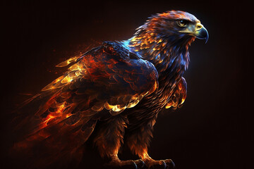 A captivating illustration of an eagle engulfed in translucent fire flames, a symbol of power and freedom. Ai generated