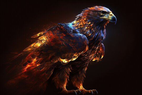 A captivating illustration of an eagle engulfed in translucent fire flames, a symbol of power and freedom. Ai generated
