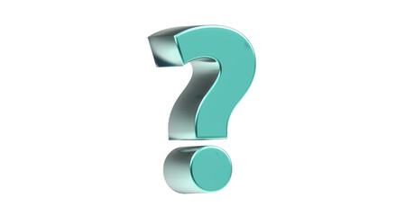 exklusives plakatives mintfarbendes metallisches Fragezeichen 3D-Rendering, Frage, Antwort, FAQ, türkisZeichen, Schrift, 3D, exklusiv, edel, Aufgabe, Wissen, Lernen, Ungewiss,  Freisteller, Alphakanal