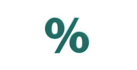 exklusives plakatives Prozentzeichen 3D-Rendering, Rabatt, Ermäßigung, Einkauf, billiger, günstig, türkis, Schlußverkauf, Preisnachlass, Ausverkauf, Abrechnung, metallisch, edel, Freisteller