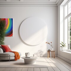 light interior room with colorful painting. 