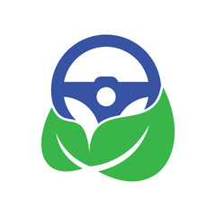 Leaf steering vector logo design. Steering wheel and eco symbol or icon.