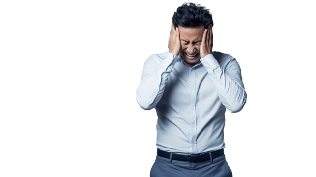 american man stressed overwhelmed face