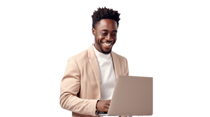 african american man use laptop business
