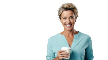 mid age woman smile hold coffee cup
 portrait of a person with a mobile phone