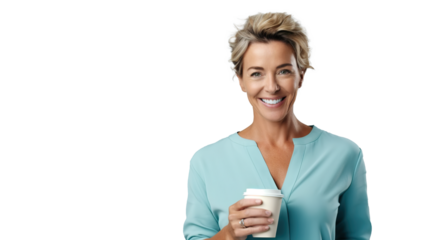 mid age woman smile hold coffee cup
 portrait of a person with a mobile phone