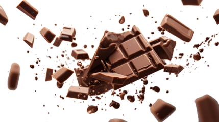 Milk chocolate pieces falling chocolate and coffee