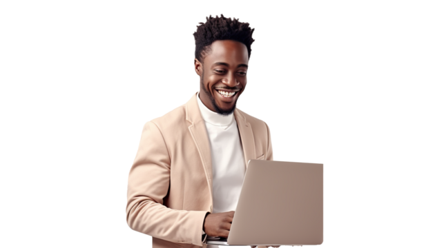 african american man use laptop business
