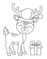 Christmas Reindeer icon. Simple design outline style. You can change color you want. Vector illustration