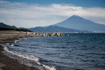 Mt. Fuji over the Sea Shot at Miho-no-Matsubara
