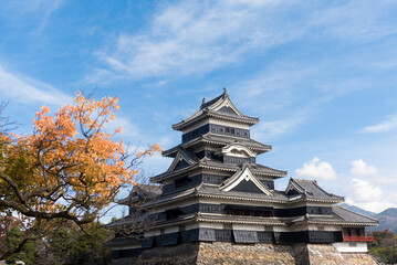 The crow castle of Matsumoto in the blue sky.