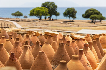 Ancient Archaeological Site of Mesimvria Zoni near to Makri Evros Greece, clay amphorae for drainage purposes