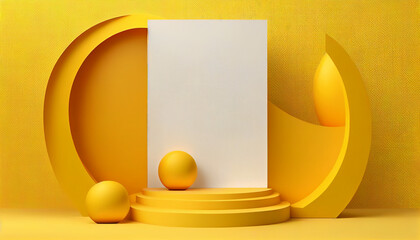 simple podium with 3D reddering yellow background items