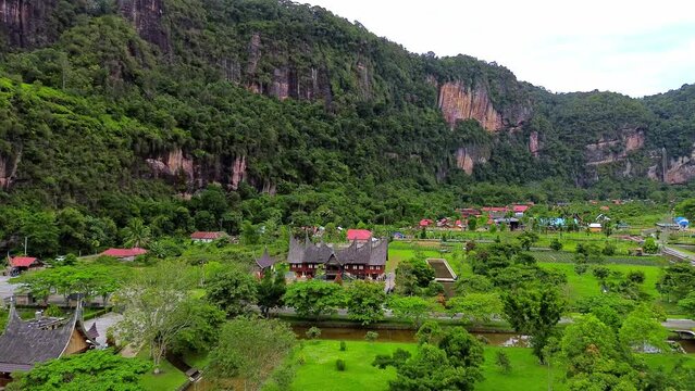 Aerial 4k video of Gadang House in Sumatra, Indonesia.