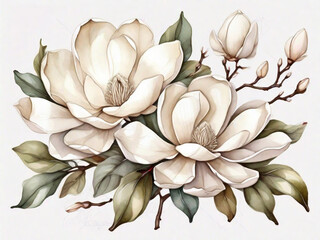 Watercolor Magnolia Bouque, generative ai