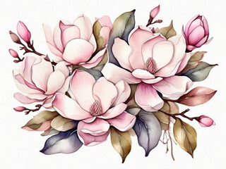 Watercolor Magnolia Bouque, generative ai