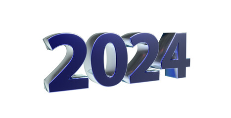 2024 plakative 3D-Schrift, blau, silber, 3D, exklusiv, metallisch, edel, Jahreswechsel, Kalender, Neujahr, Datum, Freisteller, Alphakanal, Rendering
