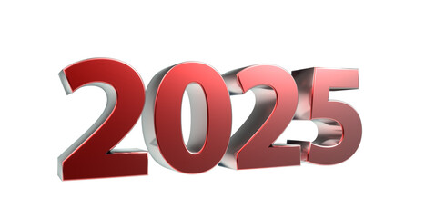 2025 plakative 3D-Schrift, 3d, Jahreswechsel, rot, metallisch, Kalender, Neujahr, Datum, Freisteller, Alphakanal, Rendering

