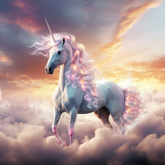 Naklejka na ściany i meble a Bright and beautiful Unicorn glowing in heaven created with Generative Ai