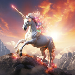 Obraz na płótnie Canvas a Bright and beautiful Unicorn glowing in heaven created with Generative Ai