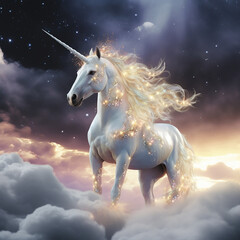 a Bright and beautiful Unicorn glowing in heaven created with Generative Ai
