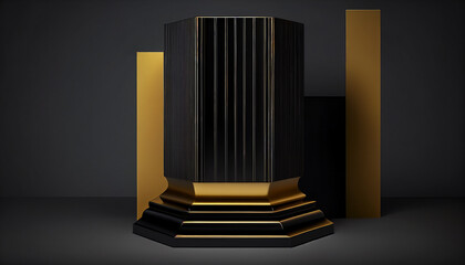 A simple yet elegant podium pedestal in black and gold.