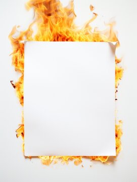 blank sheet of white paper on fire. may be used for your text or picture. 