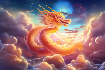 Fototapeta na wymiar Happy chinese new year 2024 , the glowing dragon zodiac
