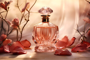 Obraz na płótnie Canvas Artistic Perfume Bottle and Petals